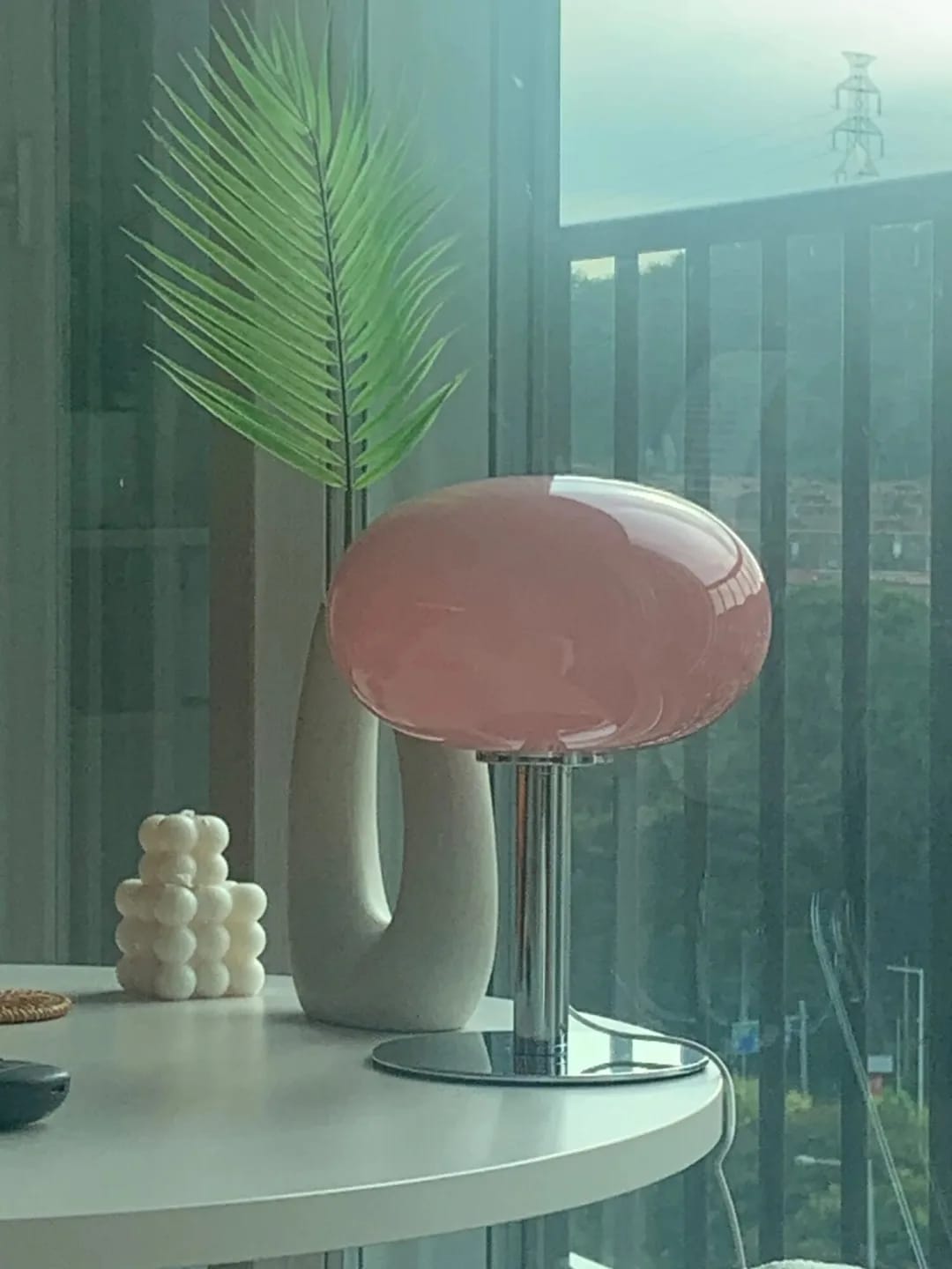 Customer photo review of Pink Glass Table Lamp for Bedside, Iron Base, 22 × 29 cm