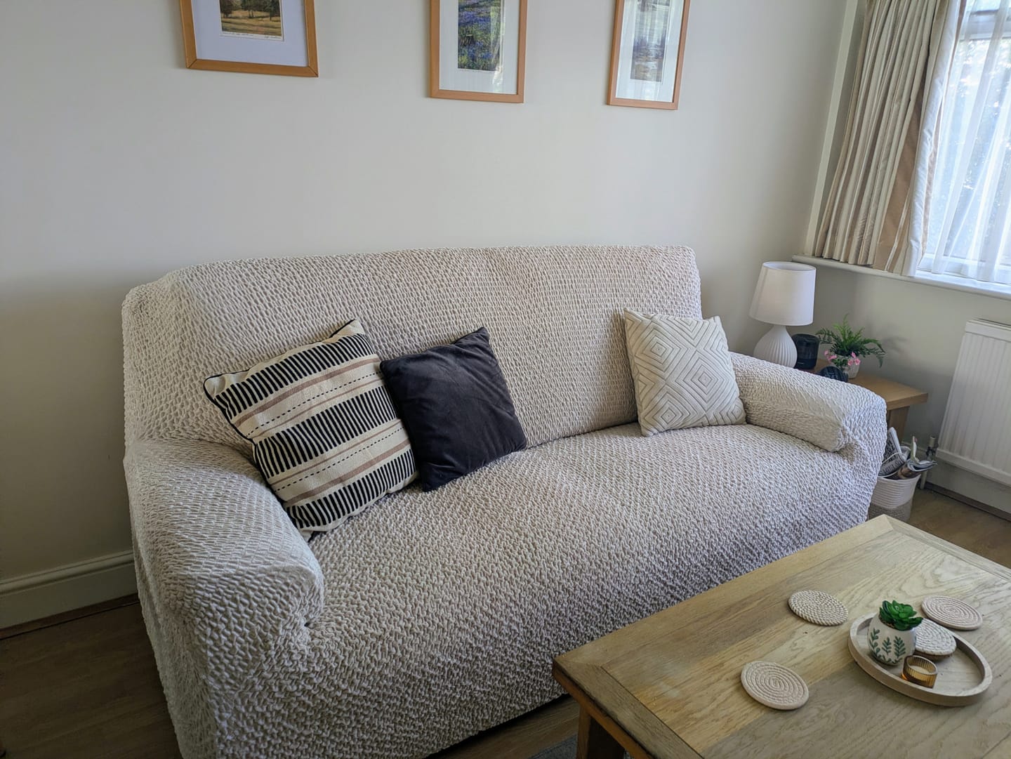 Customer photo review of 3 Seater Sofa Cover - Beige, Velvet Collection