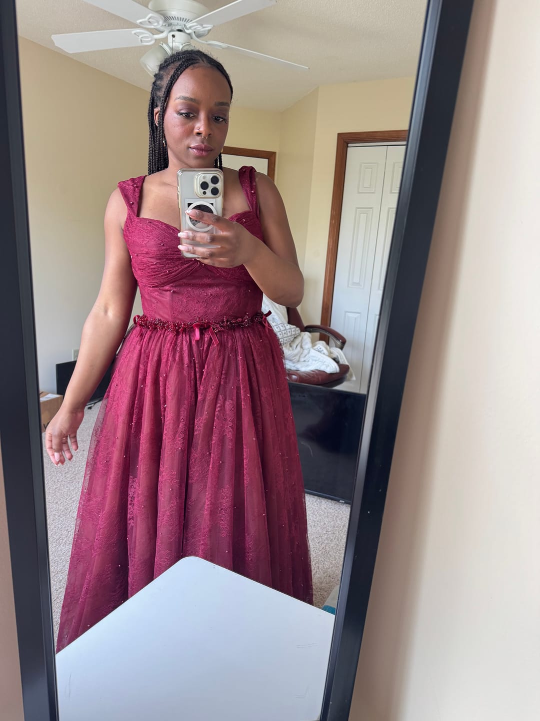 Customer photo review of Burgundy Dantelle Midi Dress