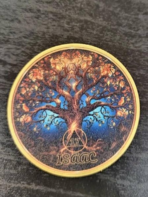 Customer photo review of Personalized Sobriety Coin - Tree of Life