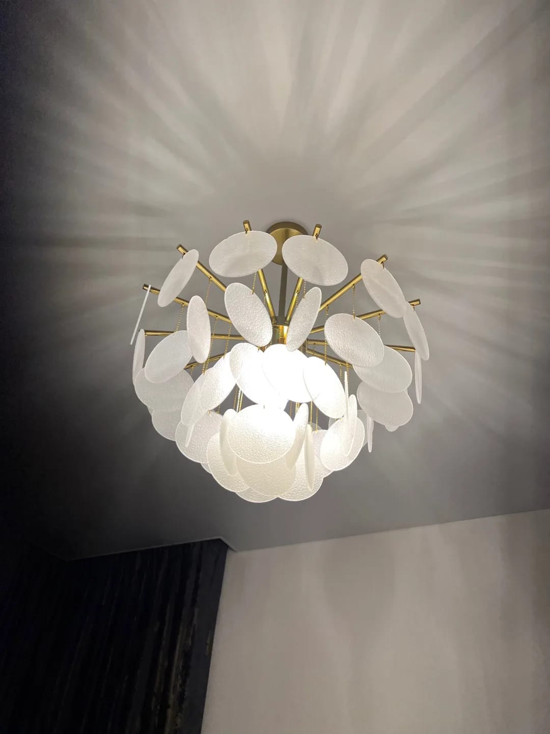 Customer photo review of Gold Chandelier for Entryway, Light-Refracting Discs, 50-80 cm