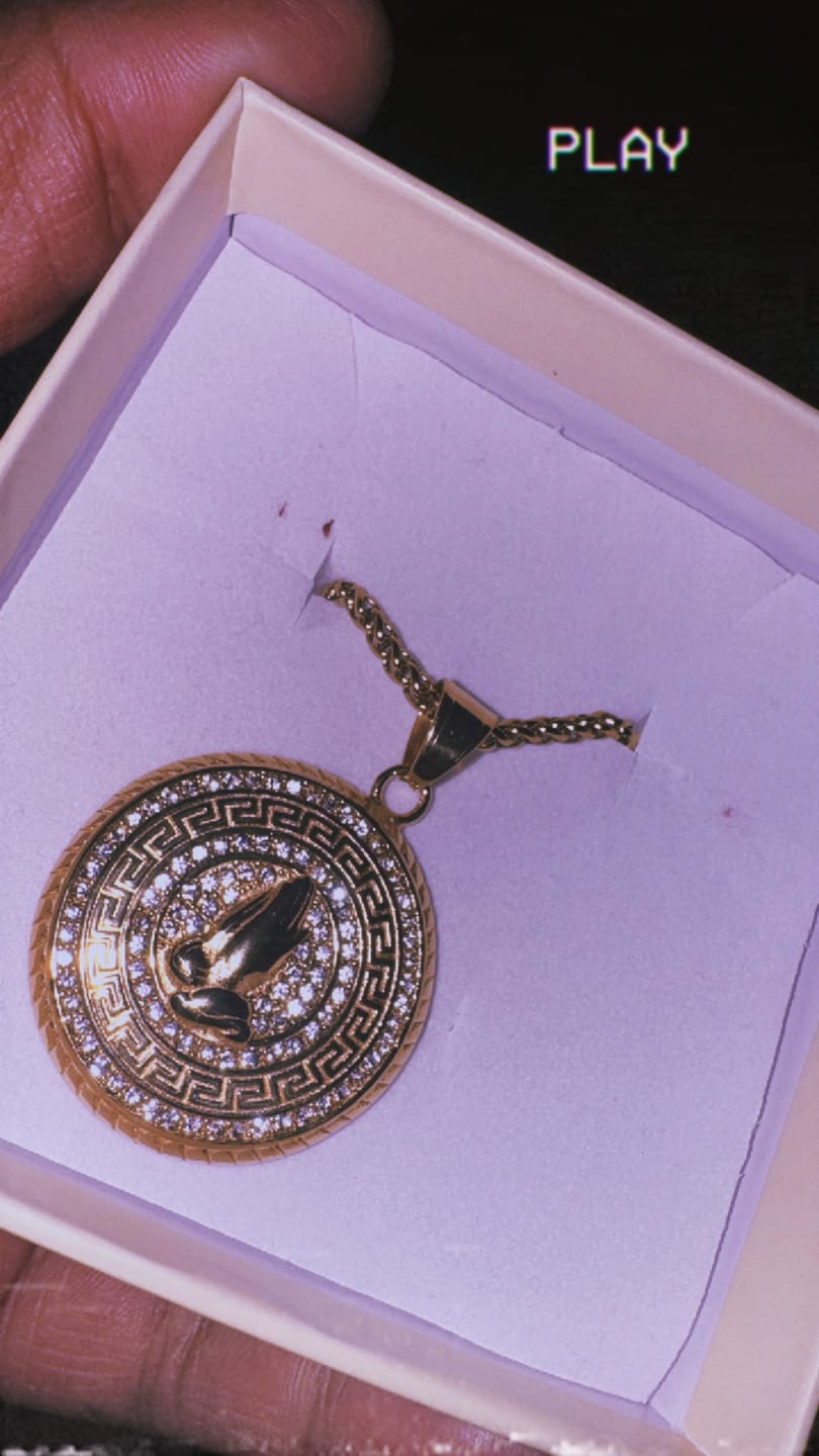 Customer photo review of FREE Today: Glitter Stone Encircled Praying Hands Charm: Bearer of Gentle Celestial Solace