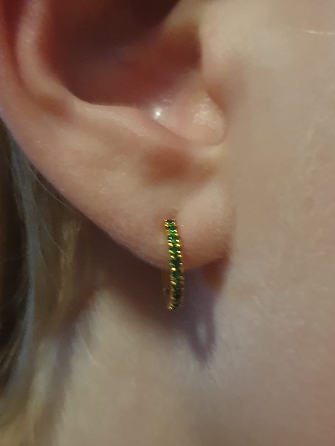 Customer photo review of 18ct Gold Vermeil Emerald Green Pave Huggie Earrings