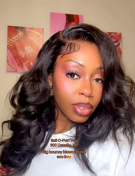 Customer photo review of Wavymy C-Part Wavy Wig Wear & Go 9x6 Glueless Lace Wig Virgin Braid Hair Kinky Straight Texture Loose Wave Wig 300% Density