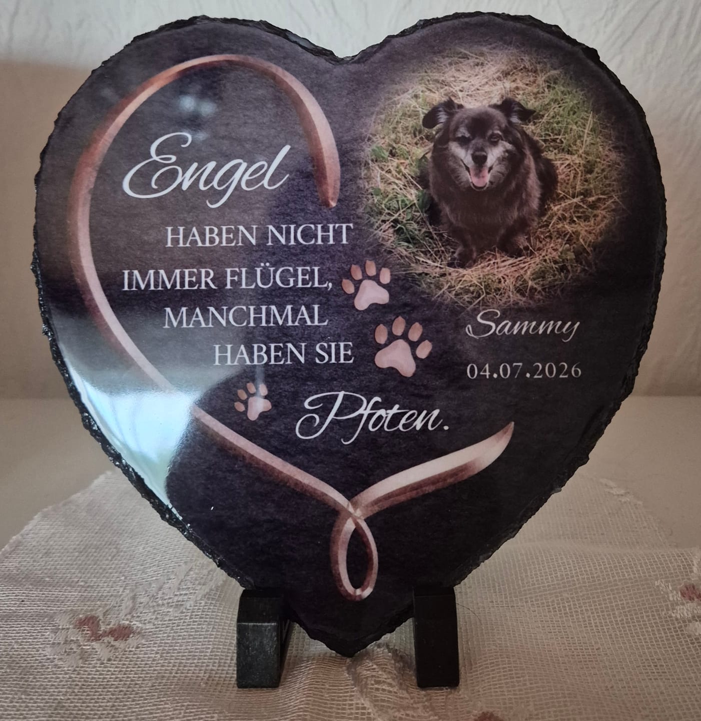 Customer photo review of Personalisiertes Schieferherz - Engel haben Pfoten