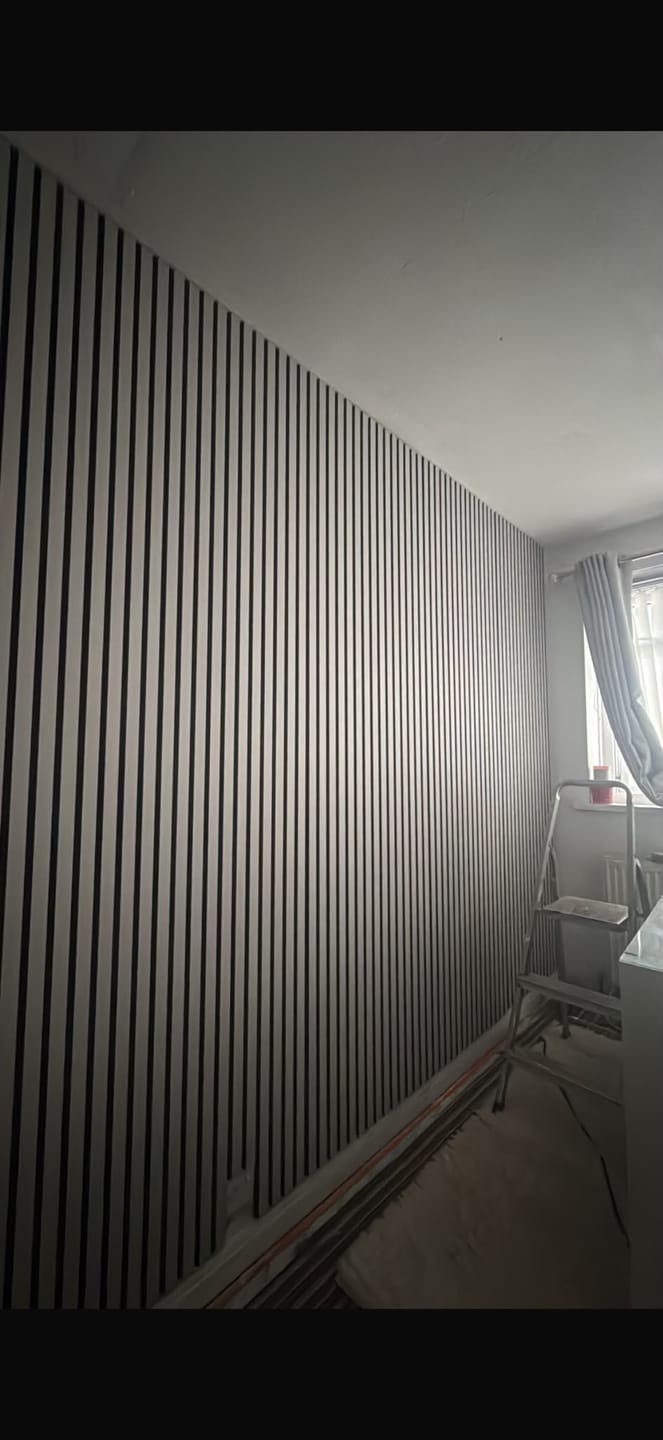 Customer photo review of Acoustic Slat Wall Panels Wooden Decorative Wall Panels Grey Oak Premium 2.4m x 0.6m