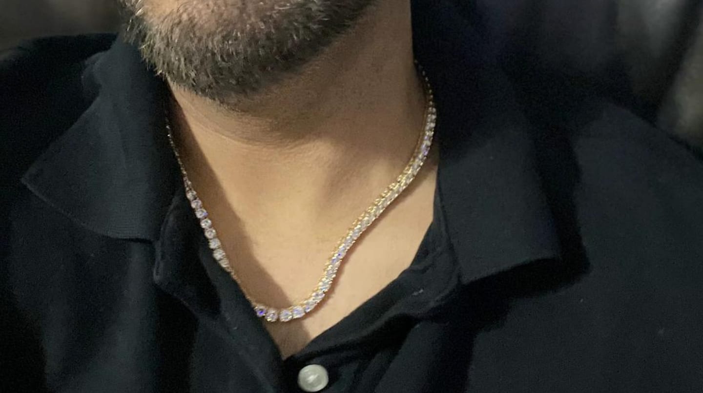Customer photo review of 3MM VVS1 Moissanite Tennis Chain 16K Gold Plated