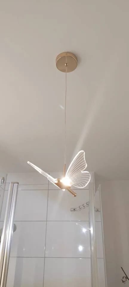 Customer photo review of Gold Pendant Light for Living Room, Butterfly Accents, 2 Heads