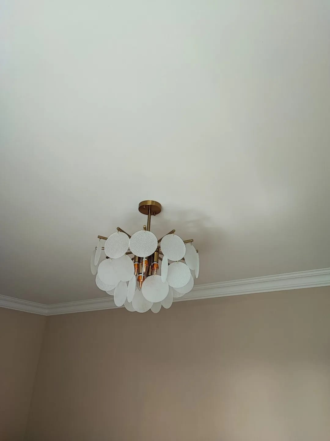 Customer photo review of Gold Chandelier for Entryway, Light-Refracting Discs, 50-80 cm