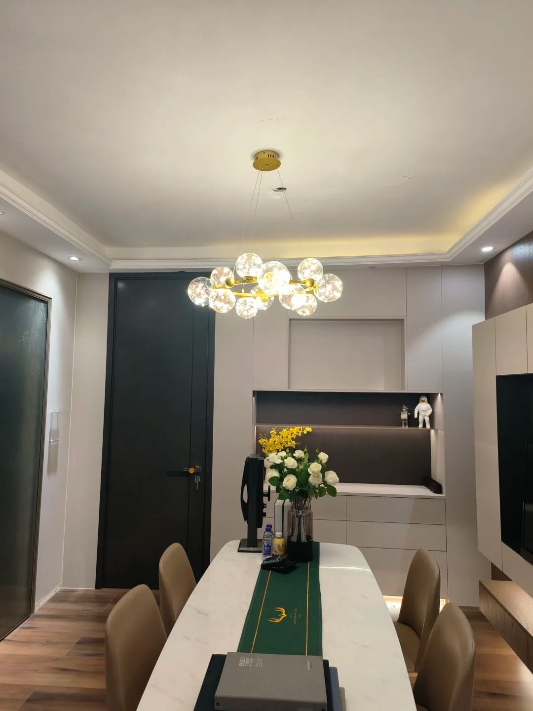 Customer photo review of Gold Chandelier for Stairwell, Glass Spheres, 100 cm