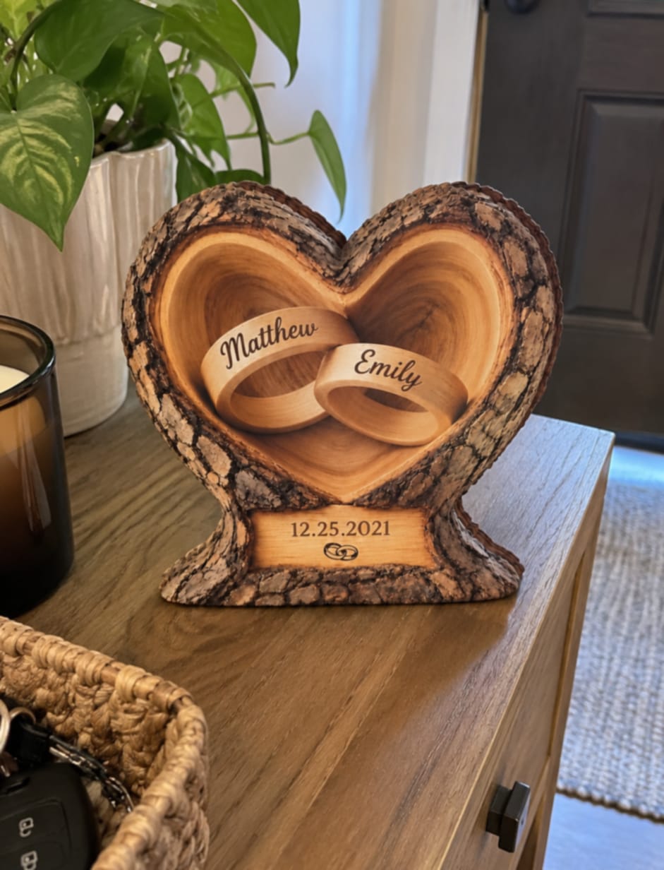 Customer photo review of Love Rings In Heart Tree - Personalized Customized 3-layered Wooden Plaque - Romantic Gift For Couple, Husband Wife