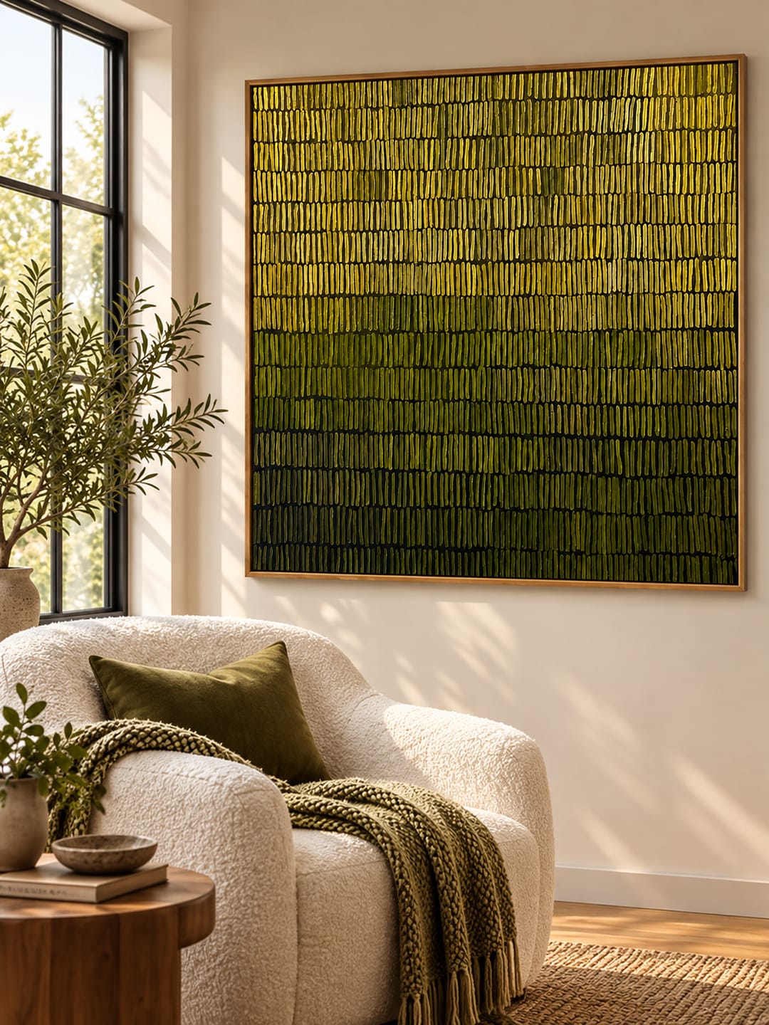 Customer photo review of "Moss Rhythm" – Olive Green Textured Pattern Painting