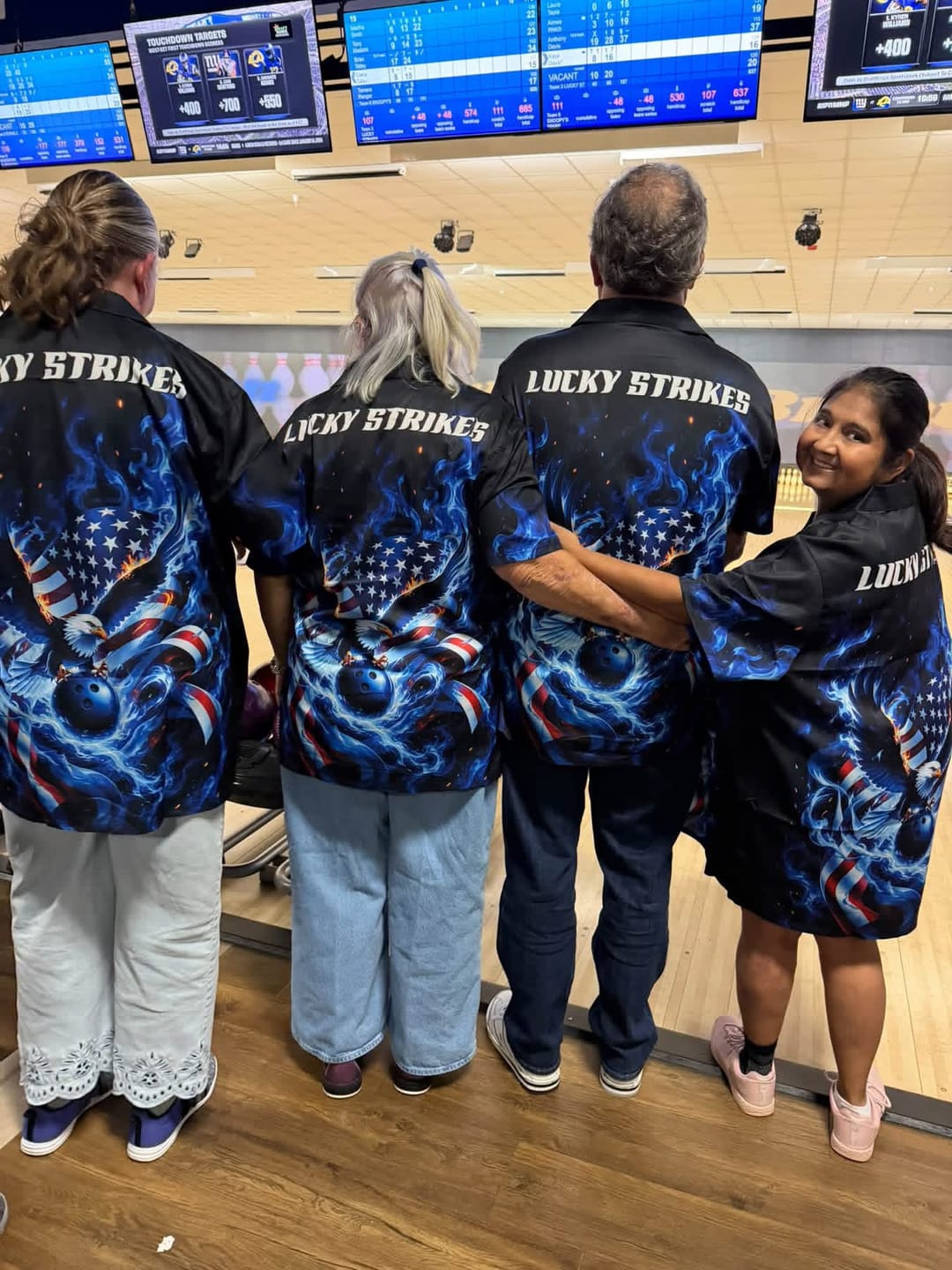 Customer photo review of Custom Patriotic Flaming Bald Eagle American Flag Bowling Men And Women Hawaiian Shirt IPHW11578