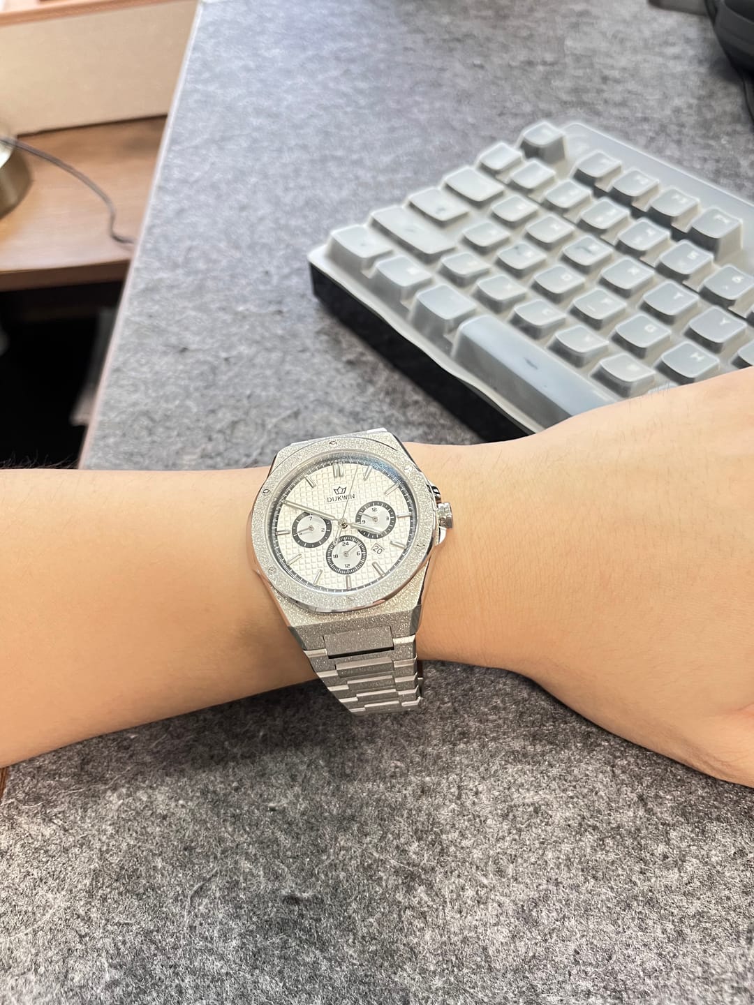 Customer photo review of Regal Baron - Sparkling Frosted Texture Steel White Dial Miyota 9120 Automatic Watch for Men l Bonus Precision Winder Included