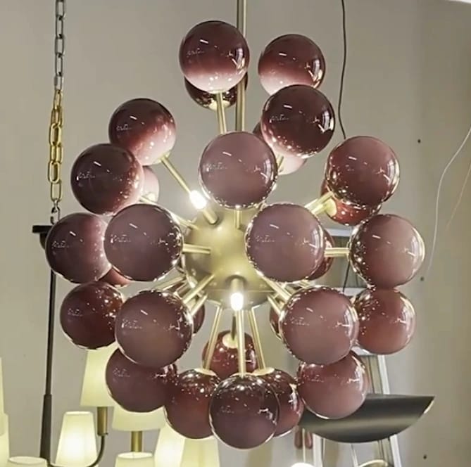 Customer photo review of Modern Pink Glass Bubble Ball Pendant Chandelier Light - Decorative Globe Hanging Ceiling Light Fixture for Living Room, Dining Room & Bedroom