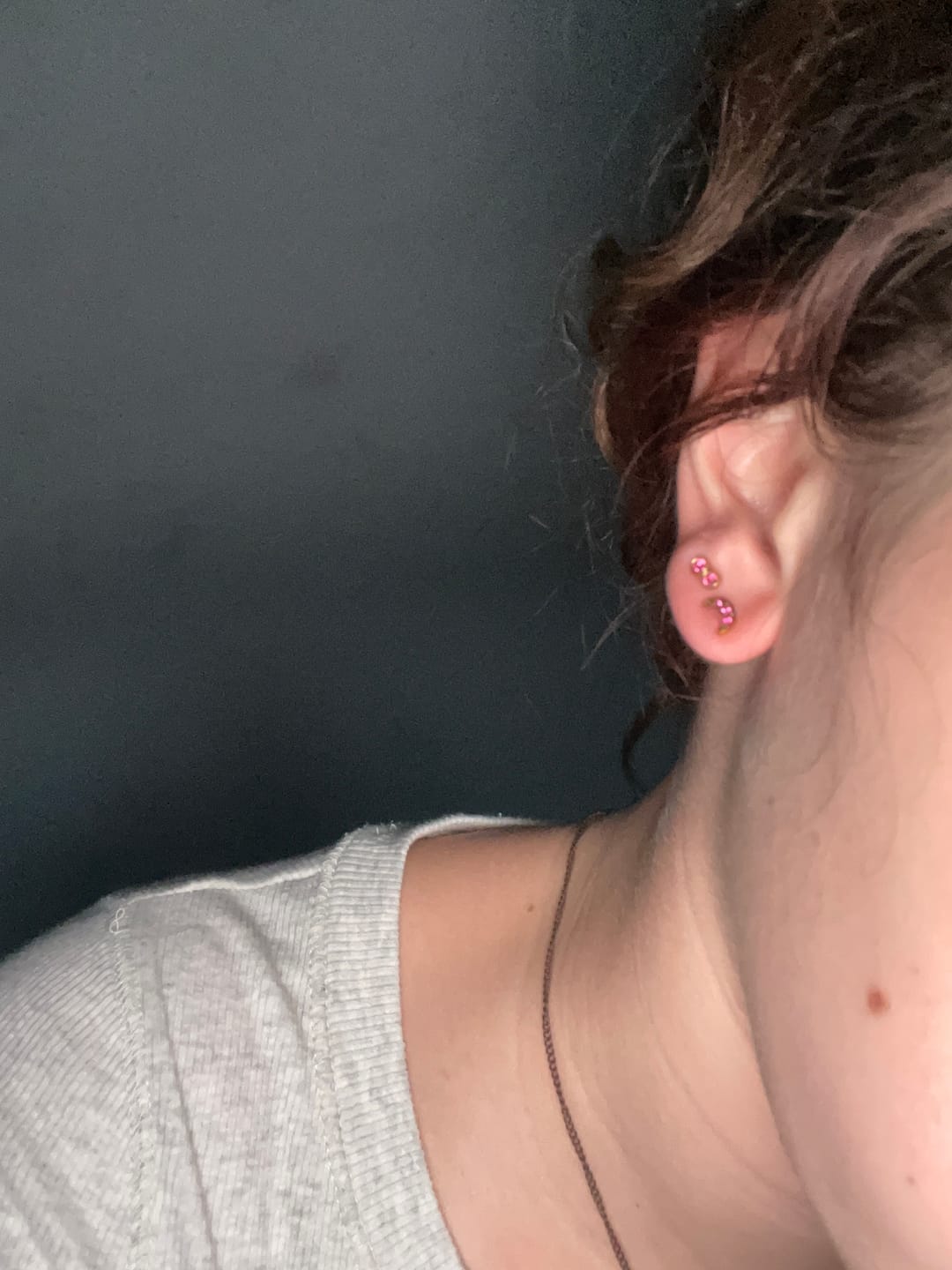 Customer photo review of Harriet Gold Pink Moon Stud Earrings