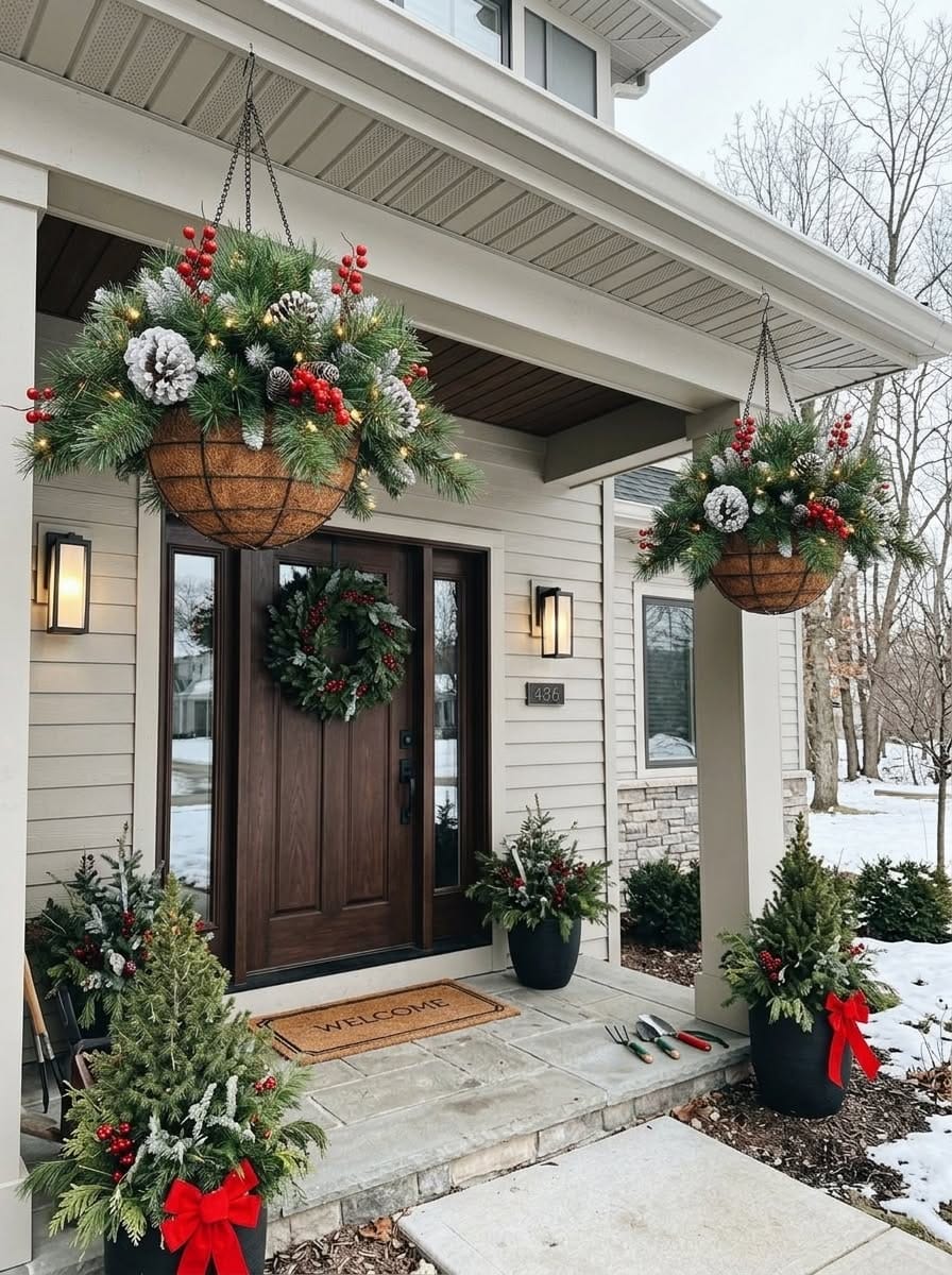 Customer photo review of 🎄 50% OFF Today | ✨ Pre-Lit Christmas Hanging Basket | 🌿 Get Your Porch Ready Early