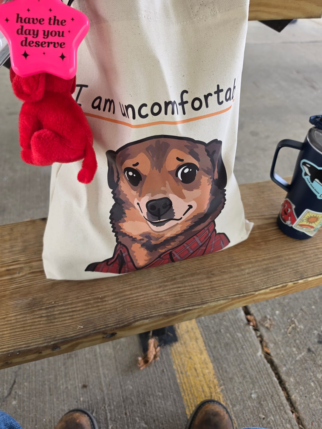 Customer photo review of I Am Uncomfortable Tote Bag