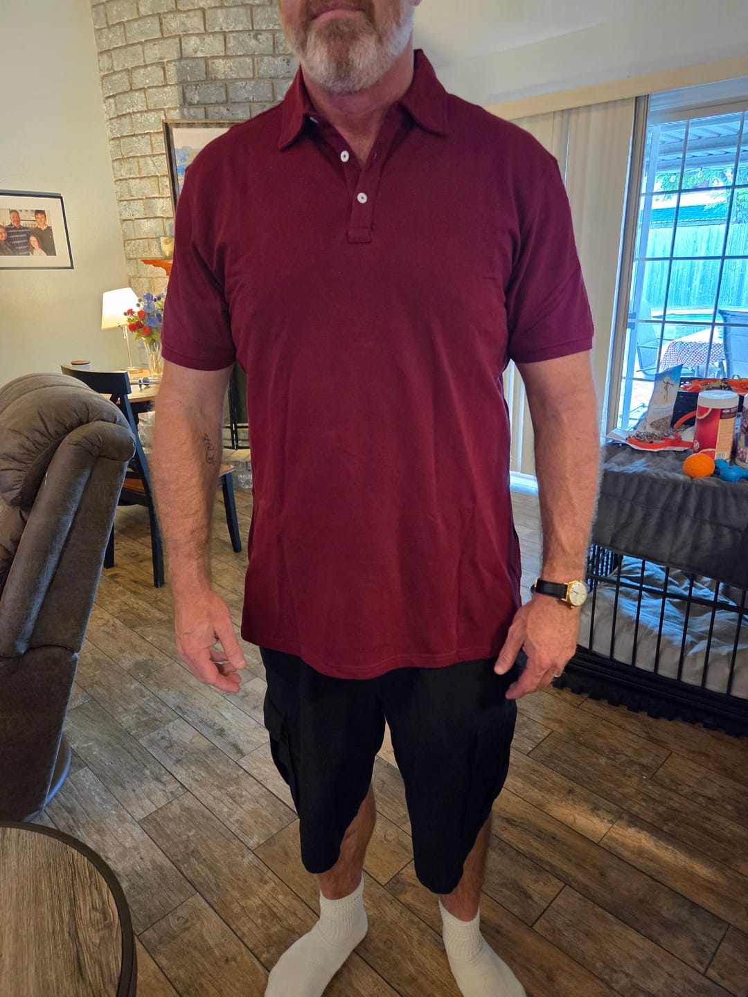Customer photo review of Organic Tall Slim Pique Polo Shirt (Cabernet)