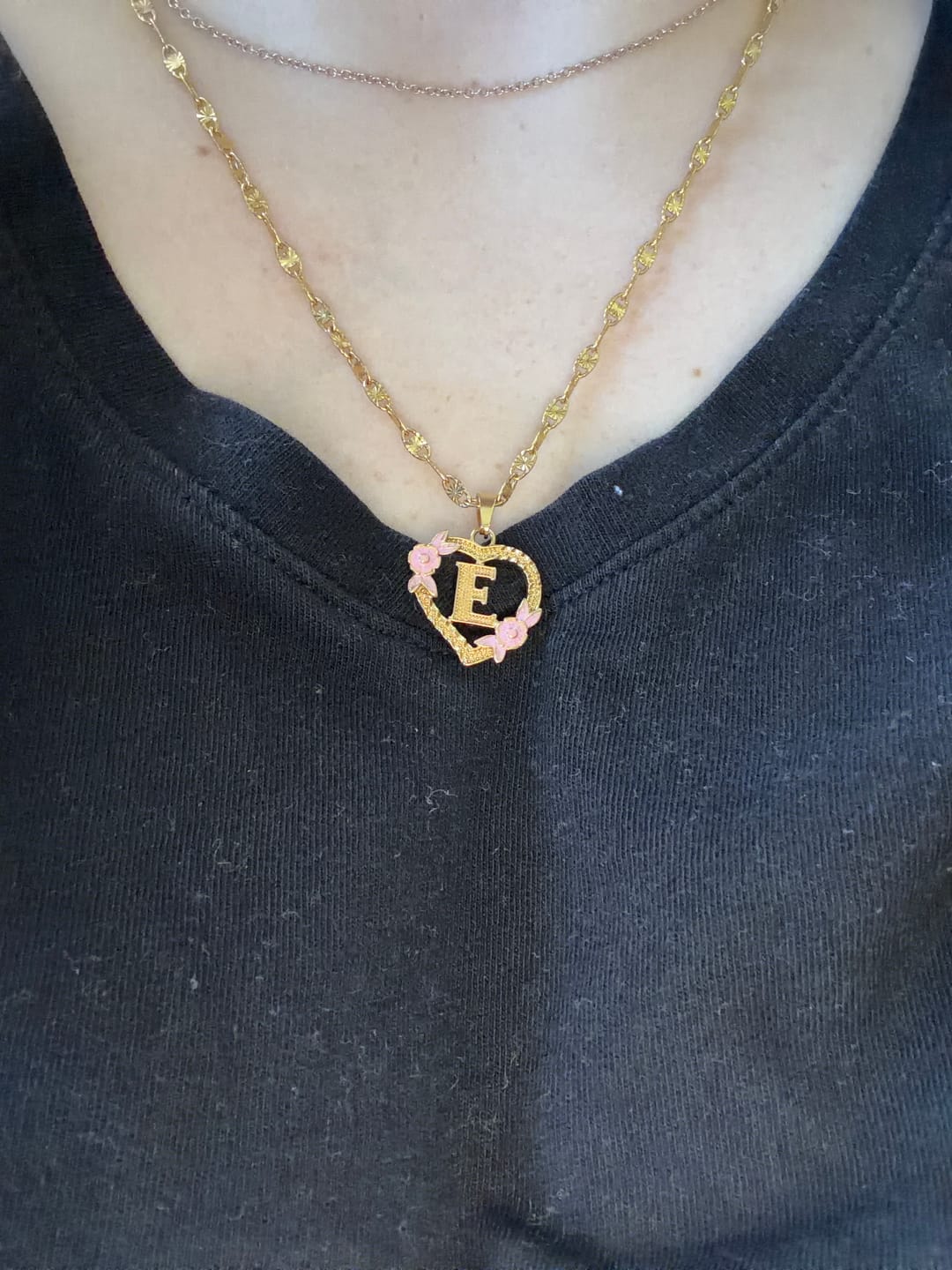 Customer photo review of Flower Initial Necklace w/ Clip Chain