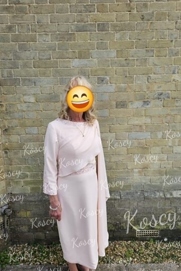 Customer photo review of Tea-Length Mother of the Bride Scoop Neck Sheath Dress