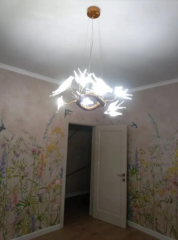 Customer photo review of Luxury Glass Bird Chandelier (Designer Swallow Pendant Light) - Modern Decorative Hanging Ceiling Lamp Fixture for Living Room & Dining Room