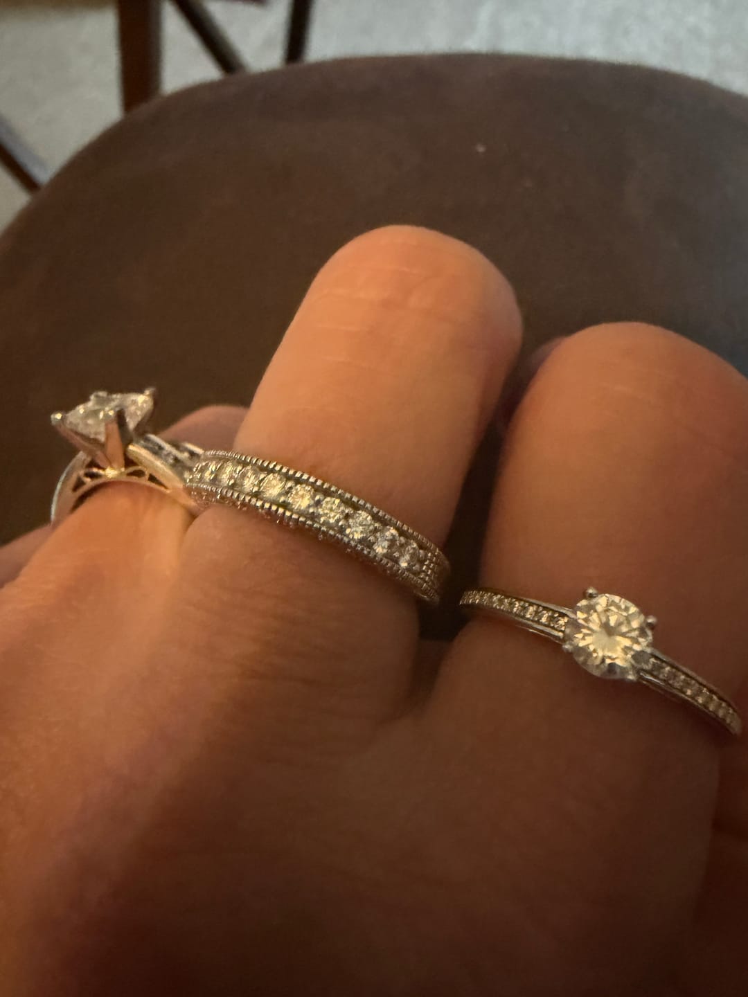 Customer photo review of Vintage Moissanite Sterling Silver Wedding Band Stackable Ring
