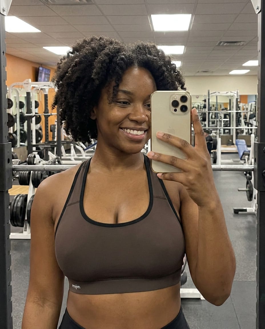 Customer photo review of Mocha Padded Sports Bra