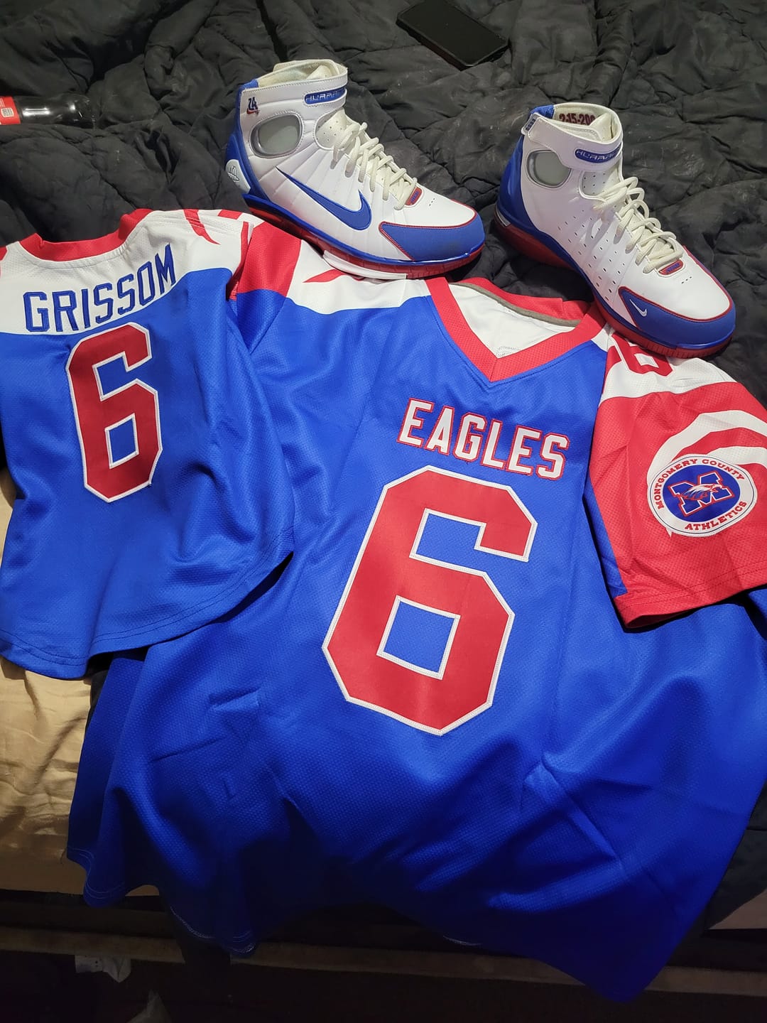 Customer photo review of Custom Royal Red Raglan Sleeves Personalized Pattern Authentic Football Jersey
