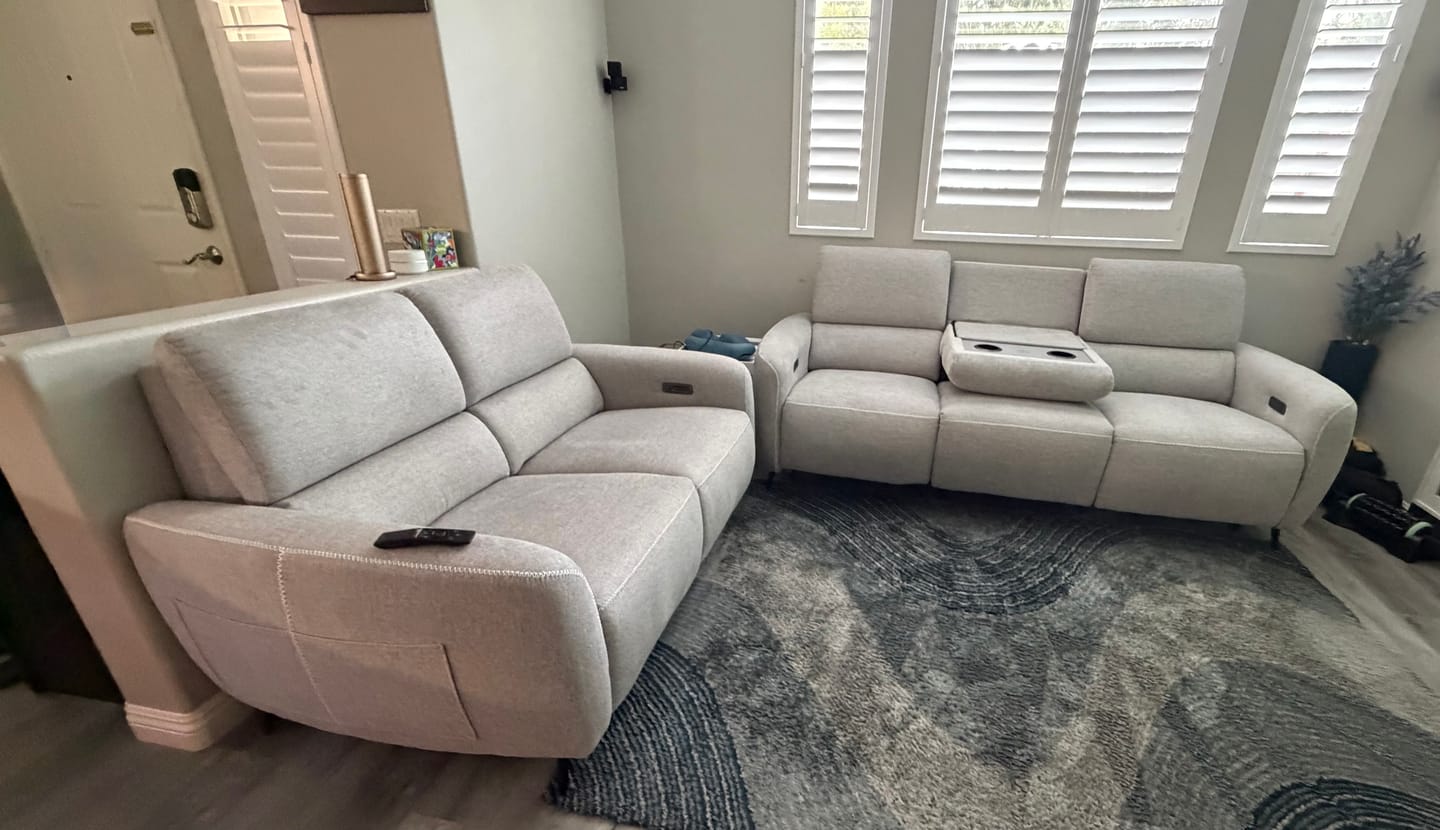 Customer photo review of AeroStretch Power Zero Wall Hugger Reclining Sofa with Drop Down Table Tray