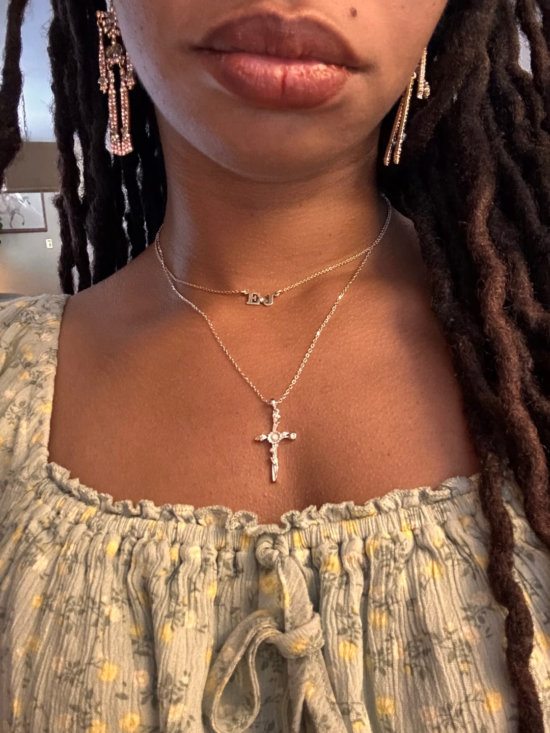 Customer photo review of Floral Cross April Daisy Birth Flower Necklace
