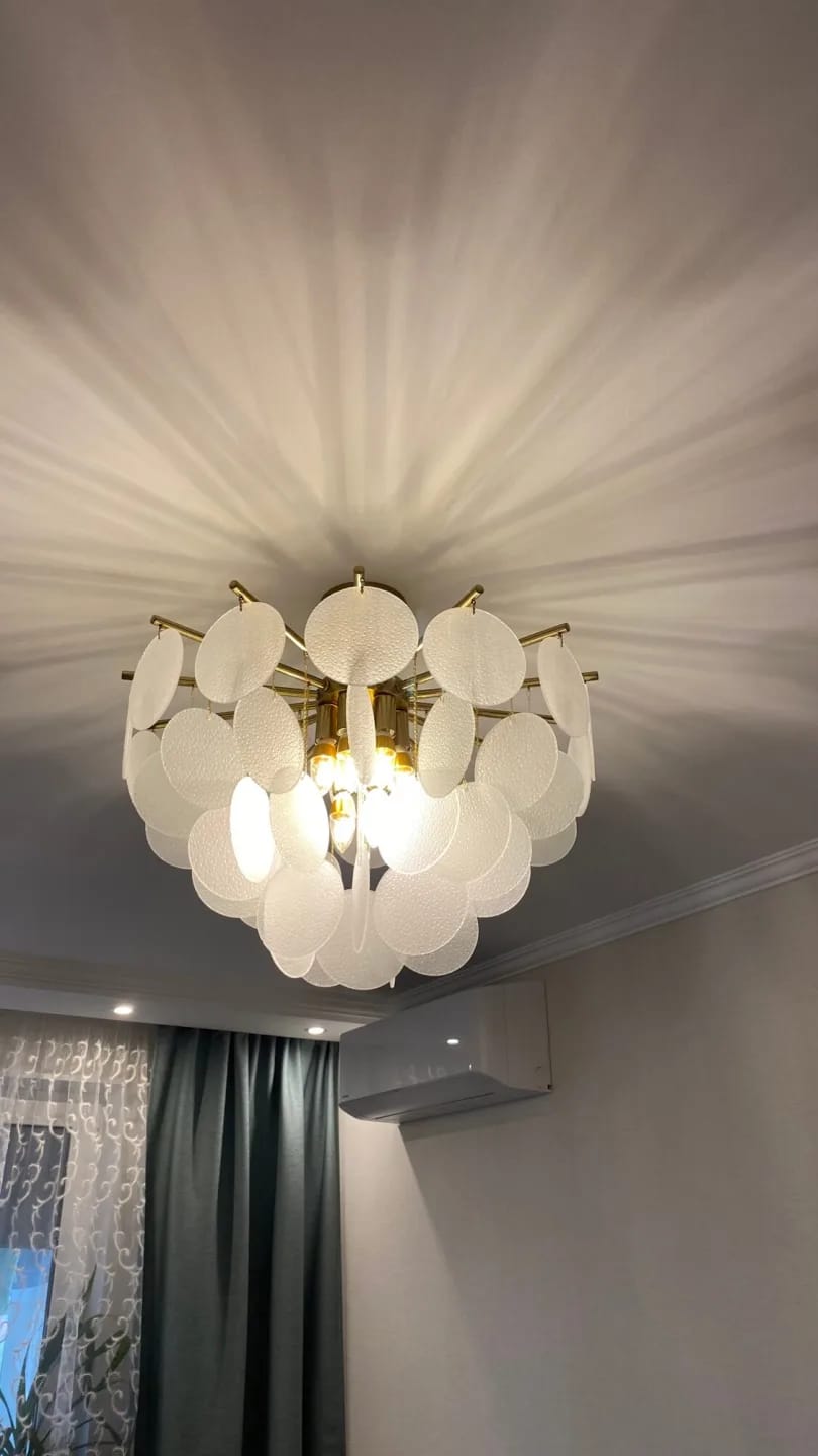 Customer photo review of Gold Chandelier for Entryway, Light-Refracting Discs, 50-80 cm