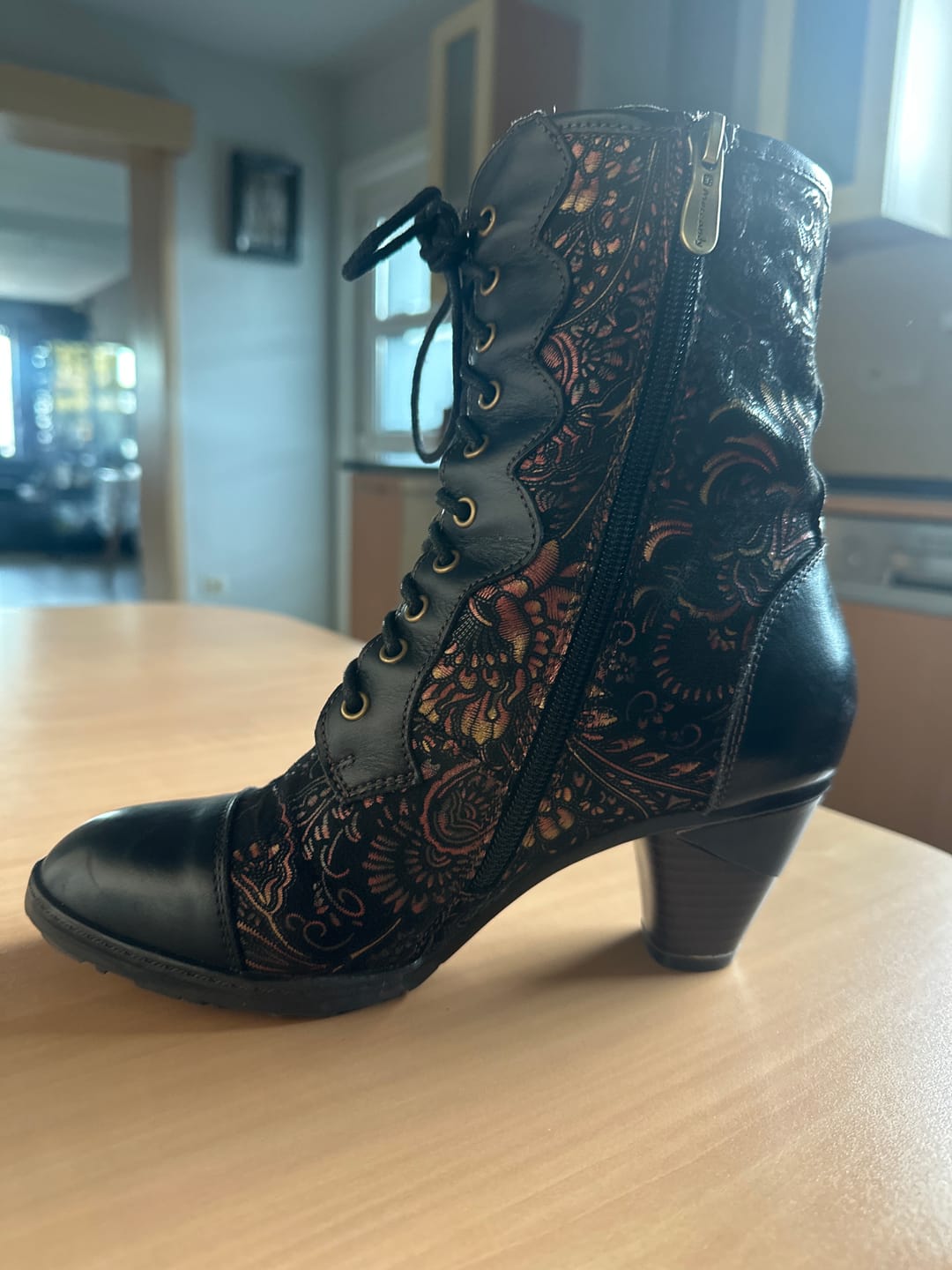 Customer photo review of Vintage Floral Victorian Lace-Up Mid-Calf Boots