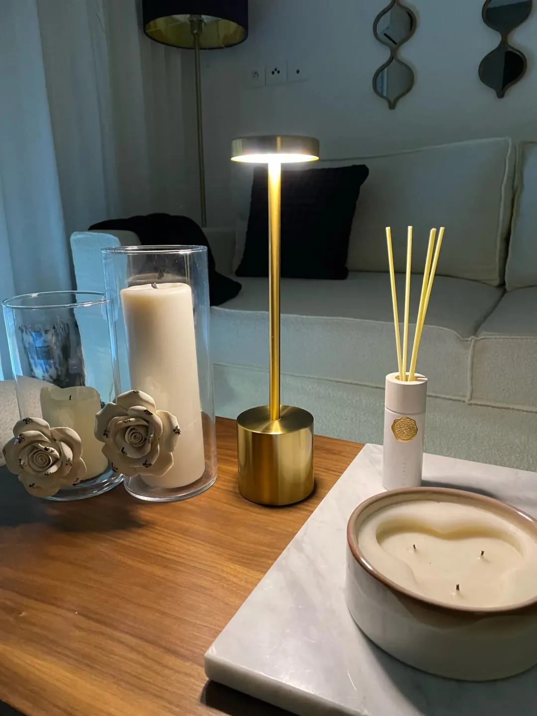 Customer photo review of Gold Table Lamp for Bedside, Cordless Rechargeable, 34 cm