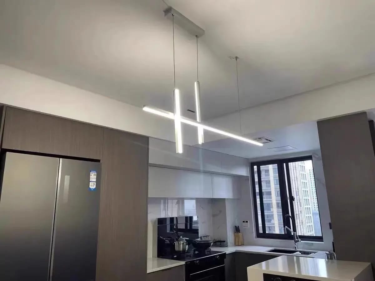 Customer photo review of White Pendant Light for Kitchen Island, Aluminium Bar, 150 cm