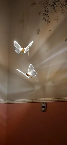 Customer photo review of Gold Pendant Light for Living Room, Butterfly Accents, 2 Heads