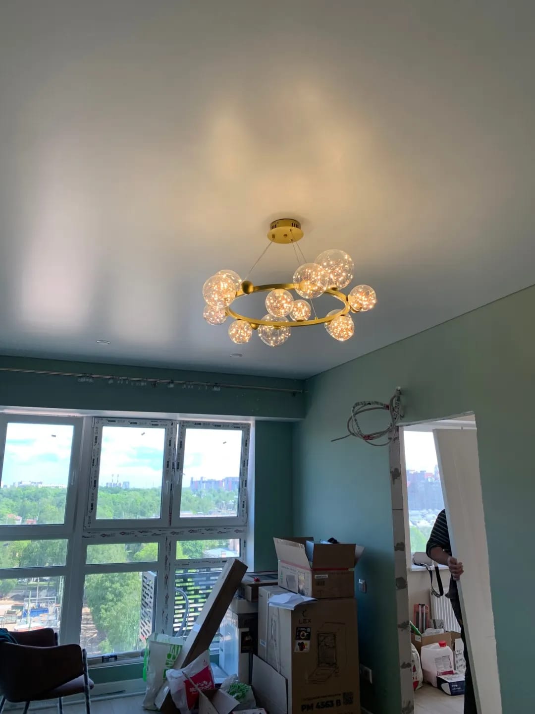 Customer photo review of Gold Chandelier for Stairwell, Glass Spheres, 100 cm