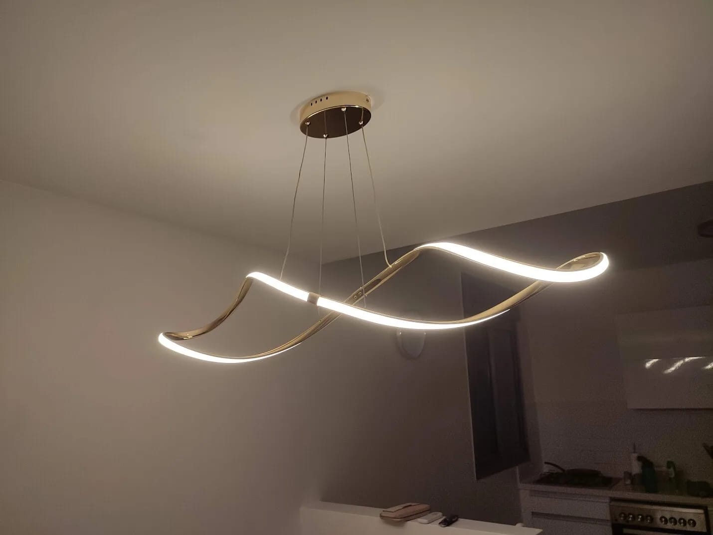 Customer photo review of Gold Chandelier for Bedroom, Twisted Wave Design, 100 cm