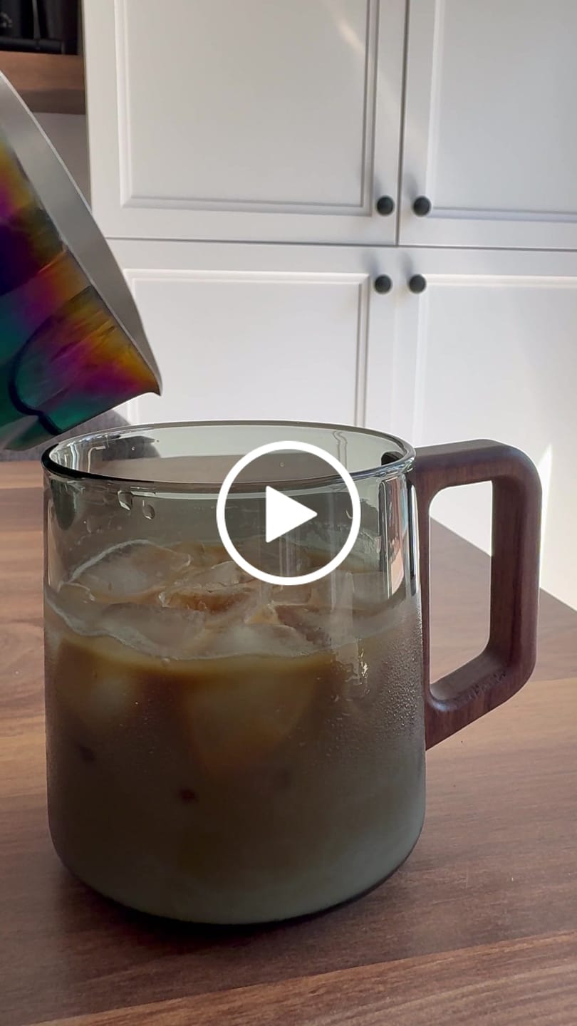 Customer video review of Smokey Gray Glass Slanted Coffee Cups With Wooden Handle