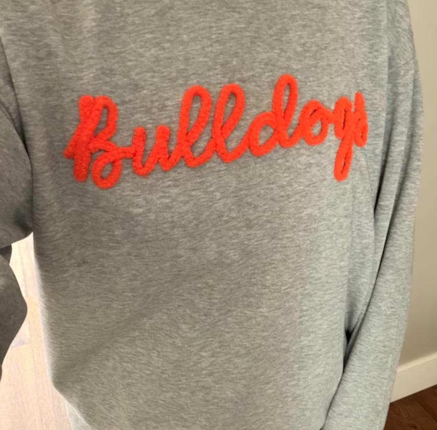 Customer photo review of Custom College Chenille Team Name Embroidered Sweatshirt | Gifts for Sports Mom