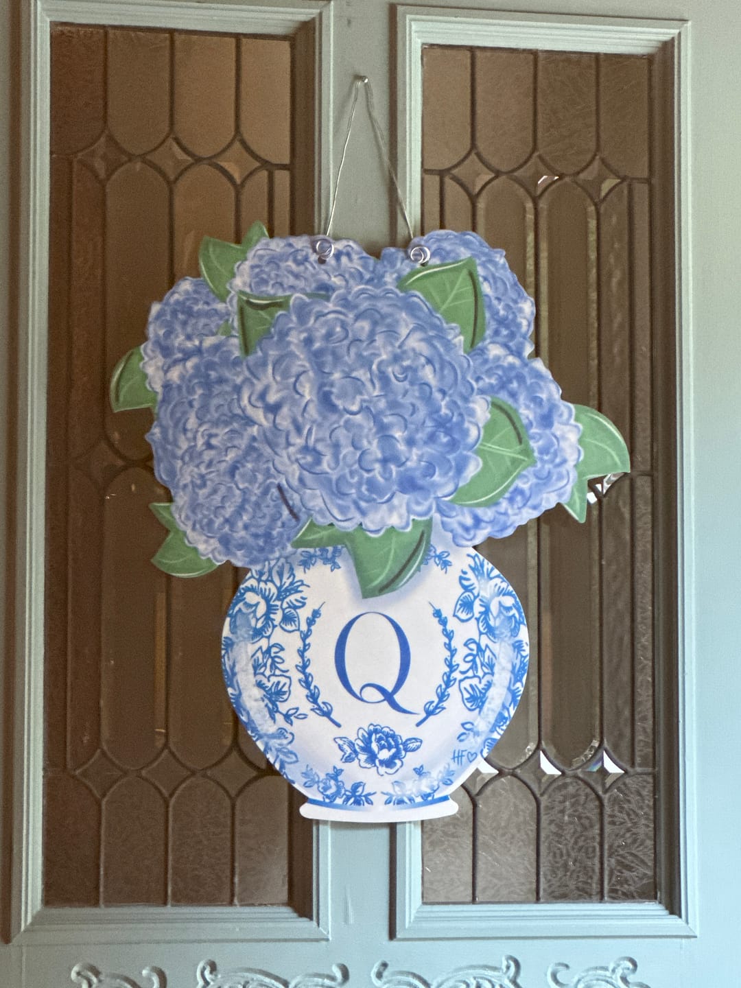 Customer photo review of Custom Text Chinoiserie Hydrangea Vase Door Hanger