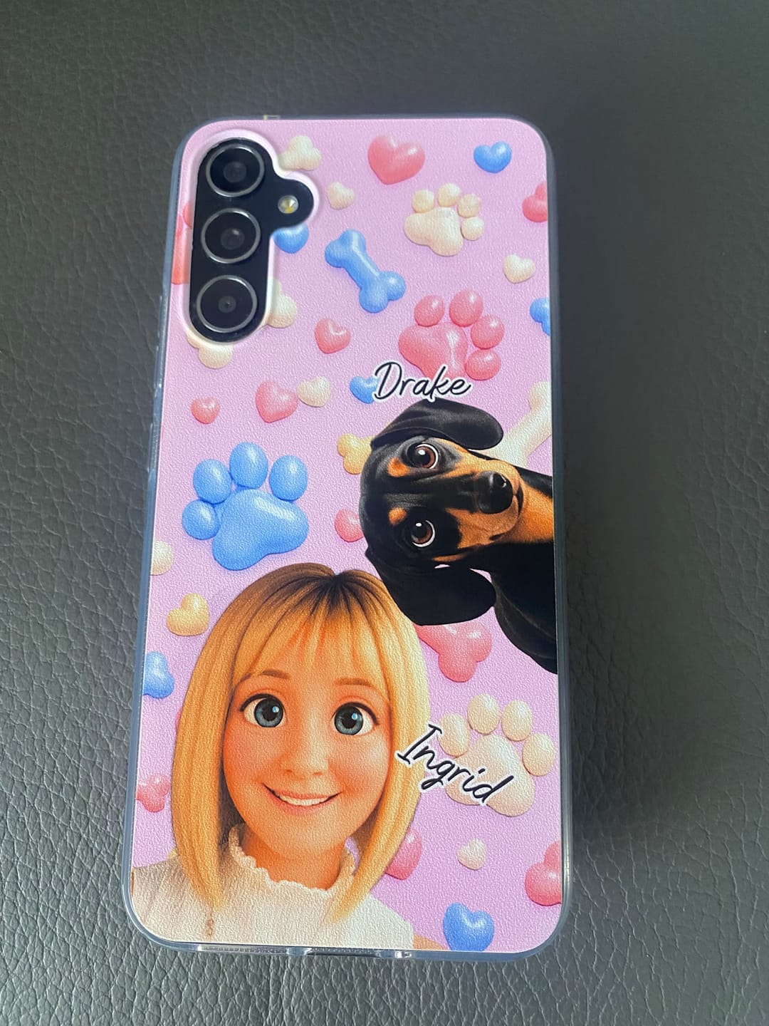 Customer photo review of Cartoon Person + Pet - Personalised Phone Case
