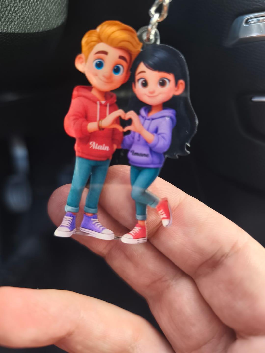 Customer photo review of Cute Cartoon Couple Heartfelt Moment - Personalized Acrylic Keychain - Sentimental Gift for him, for her