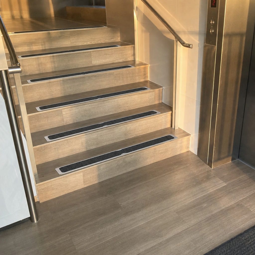 Customer photo review of Stainless Steel Anti-Slip Stair Treadplate with Black Carbide Insert