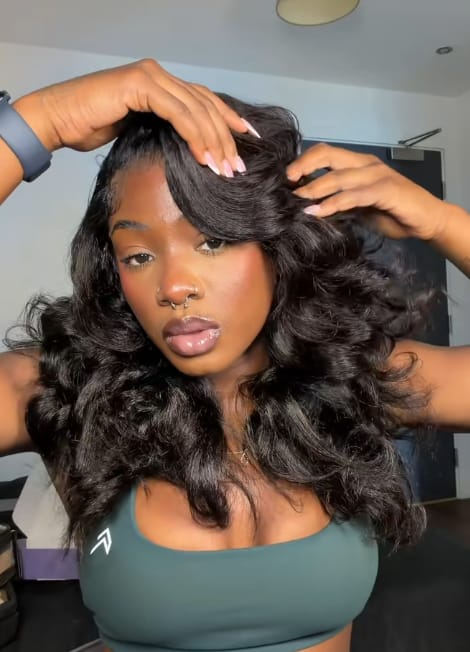 Customer photo review of Wavymy C-Part Wavy Wig Wear & Go 9x6 Glueless Lace Wig Virgin Braid Hair Kinky Straight Texture Loose Wave Wig 300% Density