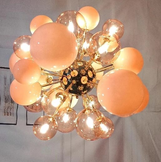 Customer photo review of Modern Pink Glass Bubble Ball Pendant Chandelier Light - Decorative Globe Hanging Ceiling Light Fixture for Living Room, Dining Room & Bedroom