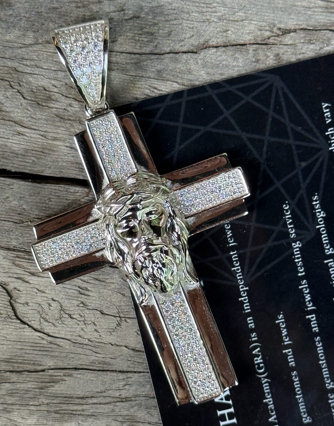 Customer photo review of Jesus Head VVS Moissanite Cross Pendant 925 Silver