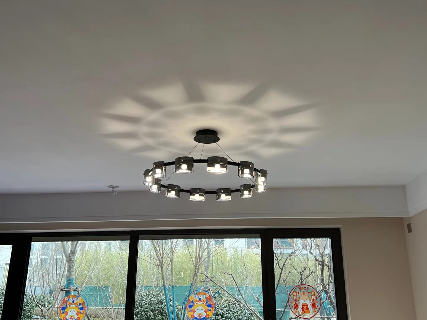 Customer photo review of Copper Chandelier for Dining Table, Amber Glass Ring, 5-15 Lights