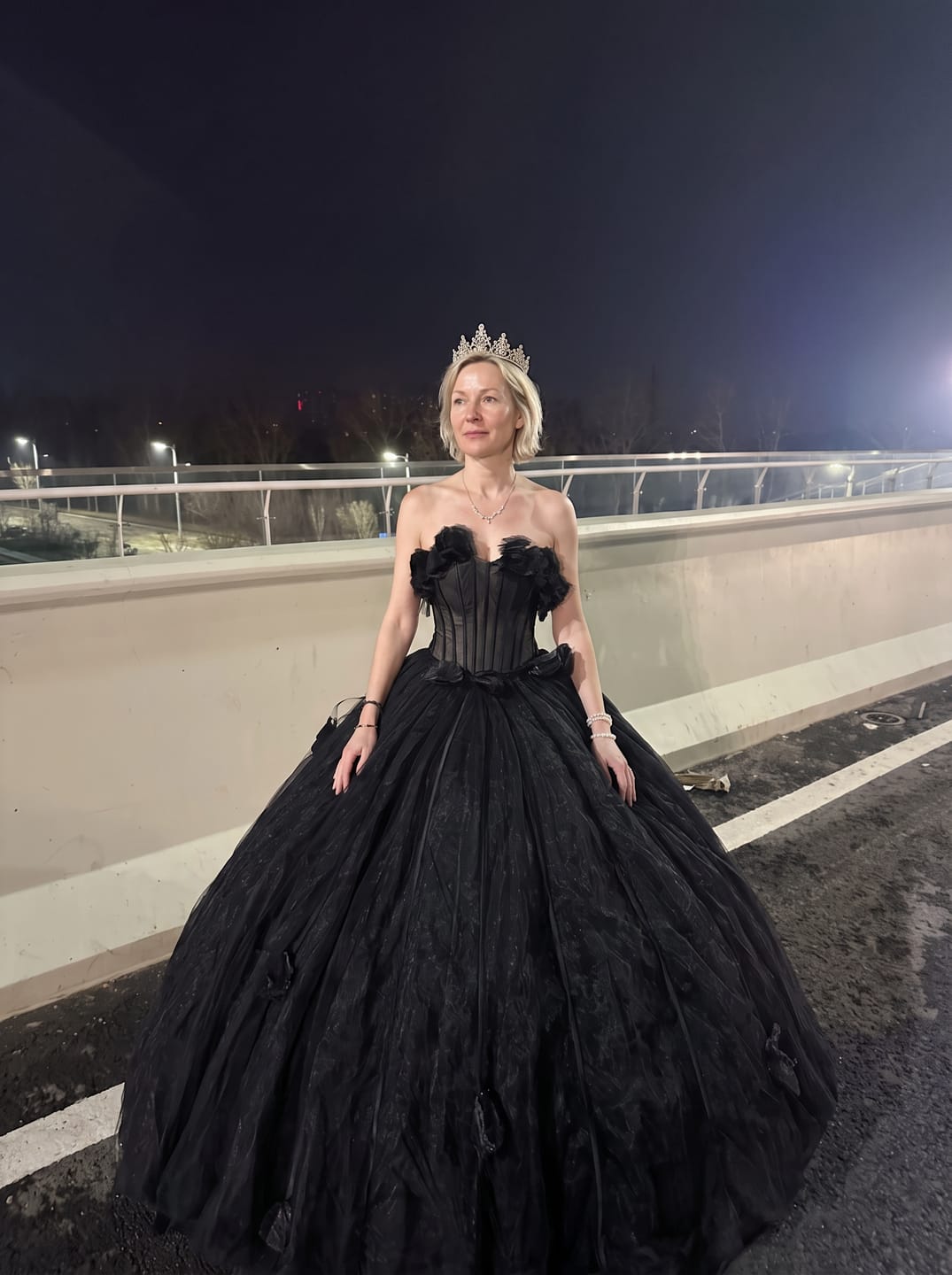 Customer photo review of Black Tulle Evening Dress with 3D Floral Appliqué and Off Shoulder Ball Gown Plus Size