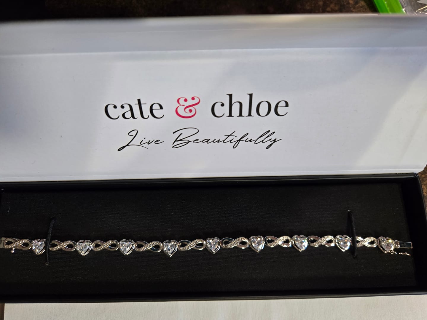 Customer photo review of Amanda 18k White Gold Plated Infinity Heart Tennis Bracelet with Simulated Diamond Crystals